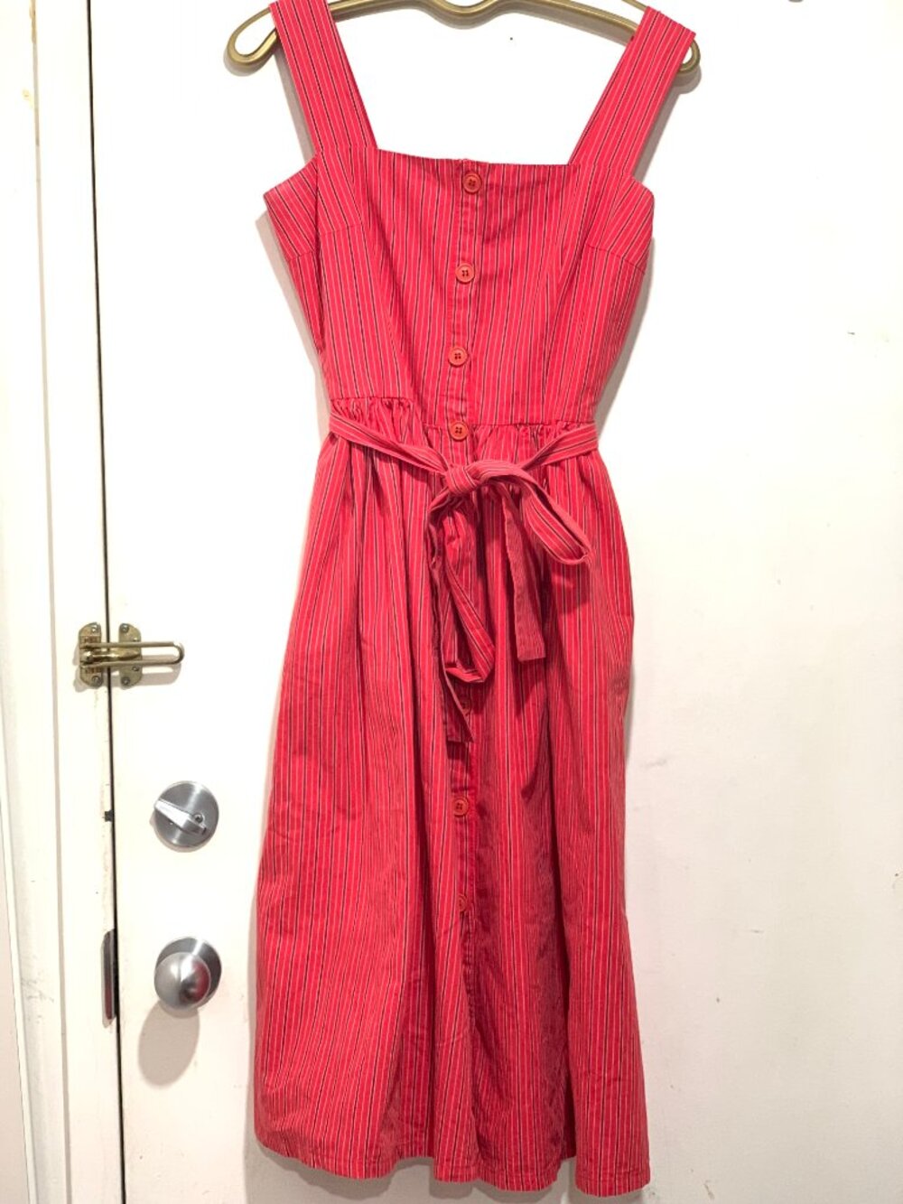STREETBOX STRIPED BELTED COTTON SLEEVELESS MIDI DRESSES SIZE L - Picture 2 of 10